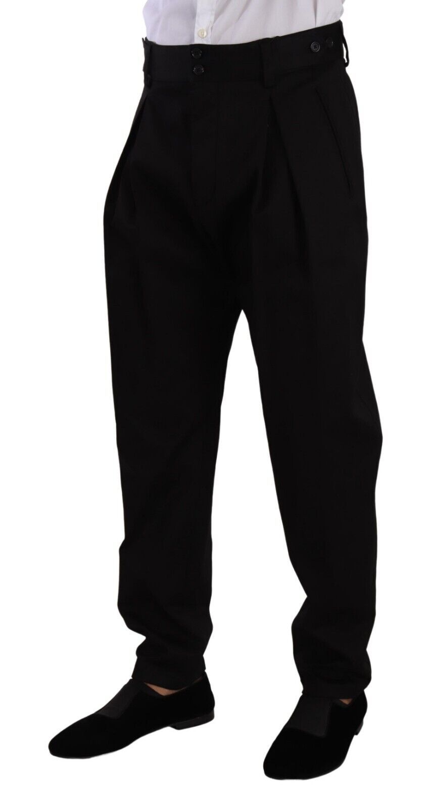 Dolce &amp; Gabbana Pantalon habillé taille haute en coton noir pour hommes