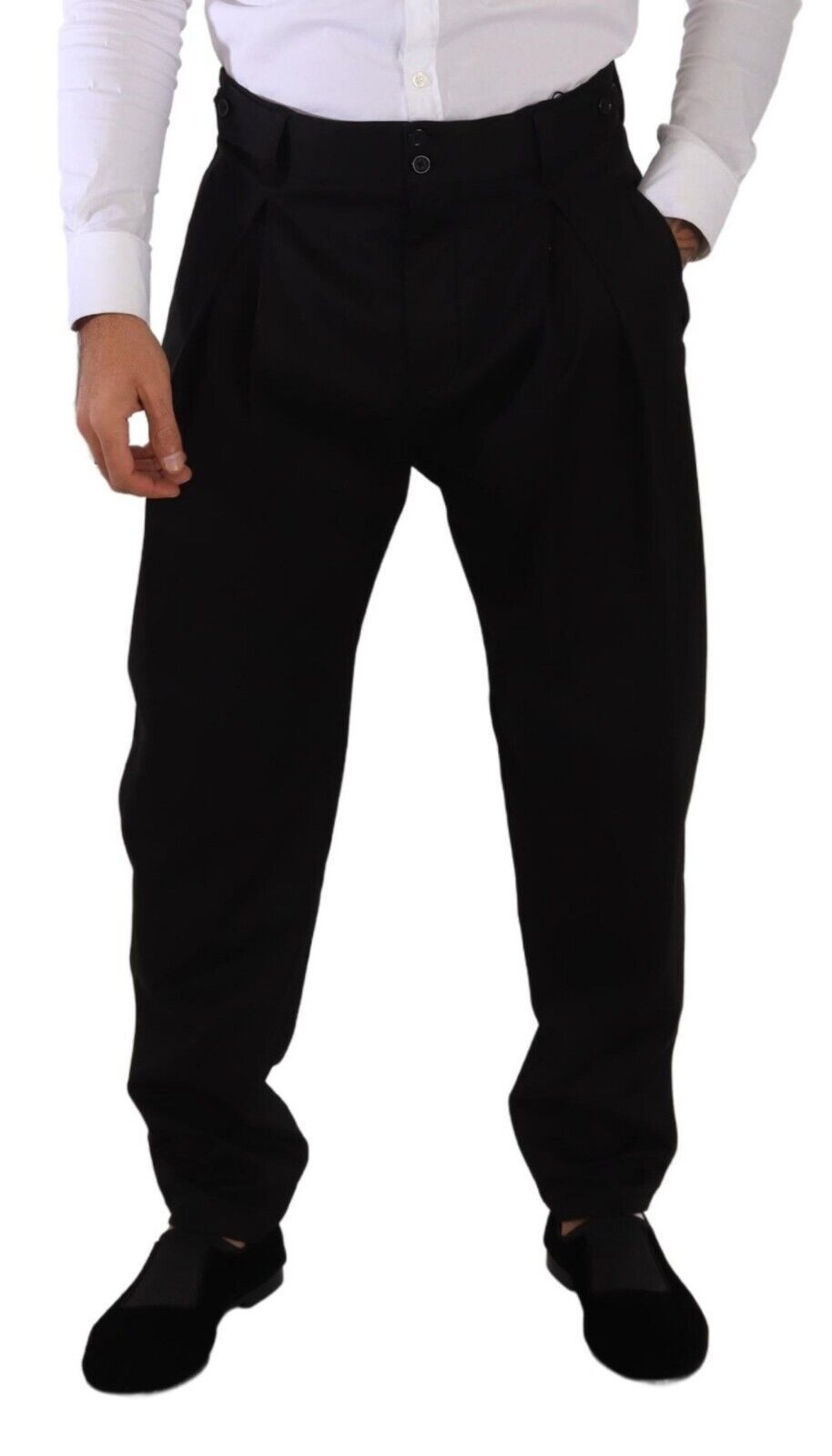 Dolce &amp; Gabbana Pantalon habillé taille haute en coton noir pour hommes