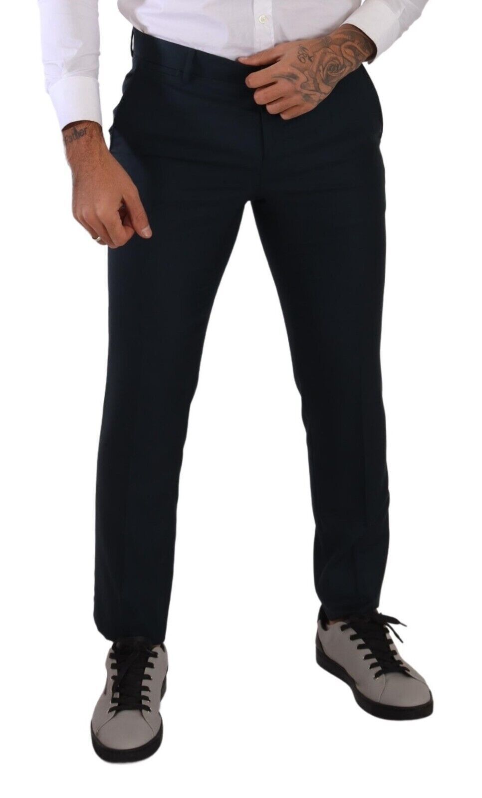 Dolce &amp; Gabbana Pantalon habillé en soie et cachemire bleu foncé