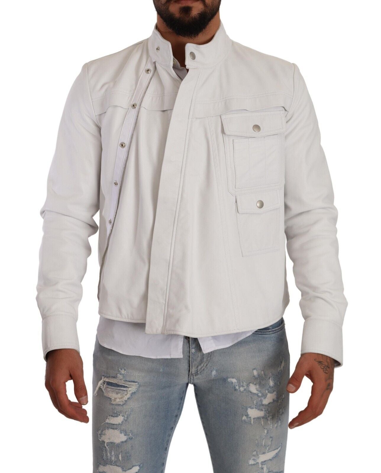 Veste motard en cuir blanc Diesel Black Gold Collection