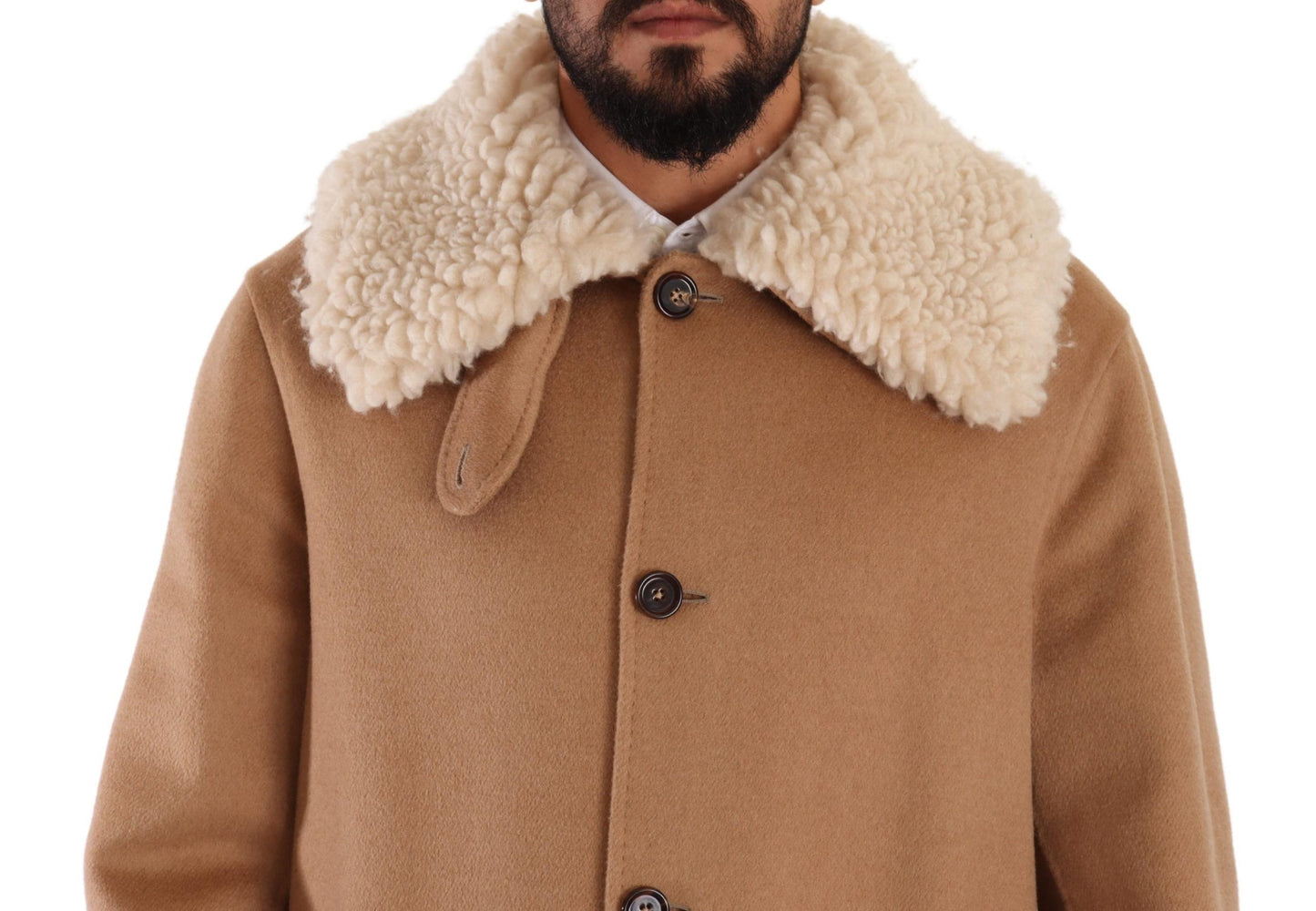 Dolce & Gabbana Opulent Beige Shearling-Collar Overcoat