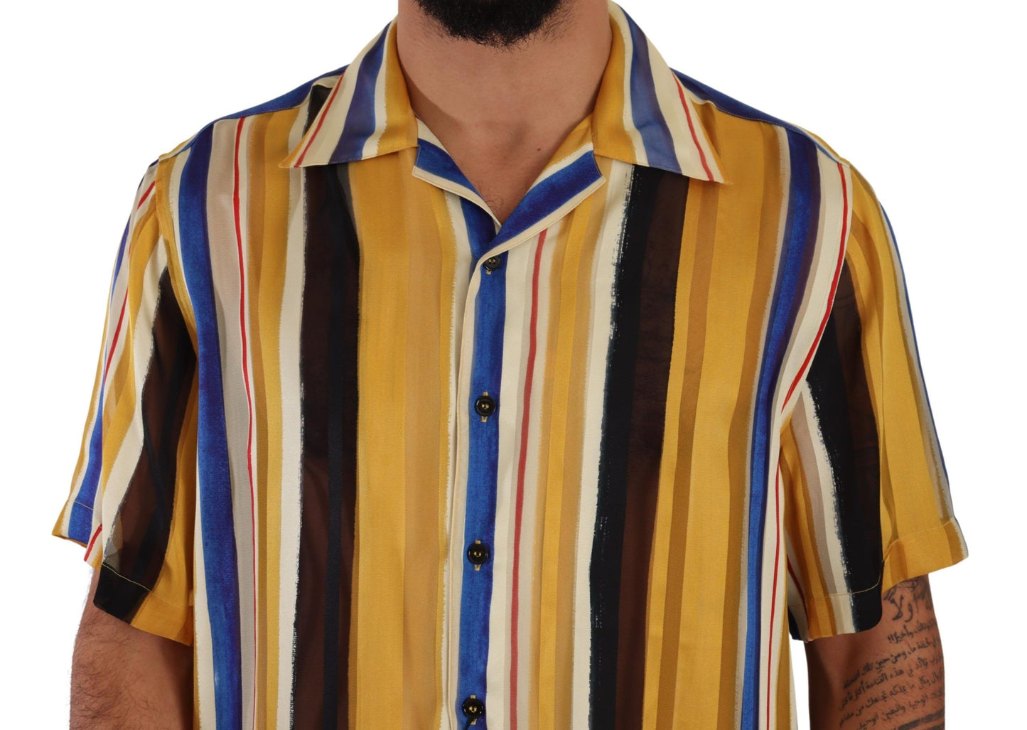 Dolce & Gabbana Yellow Striped Silk-Blend Men's Shirt