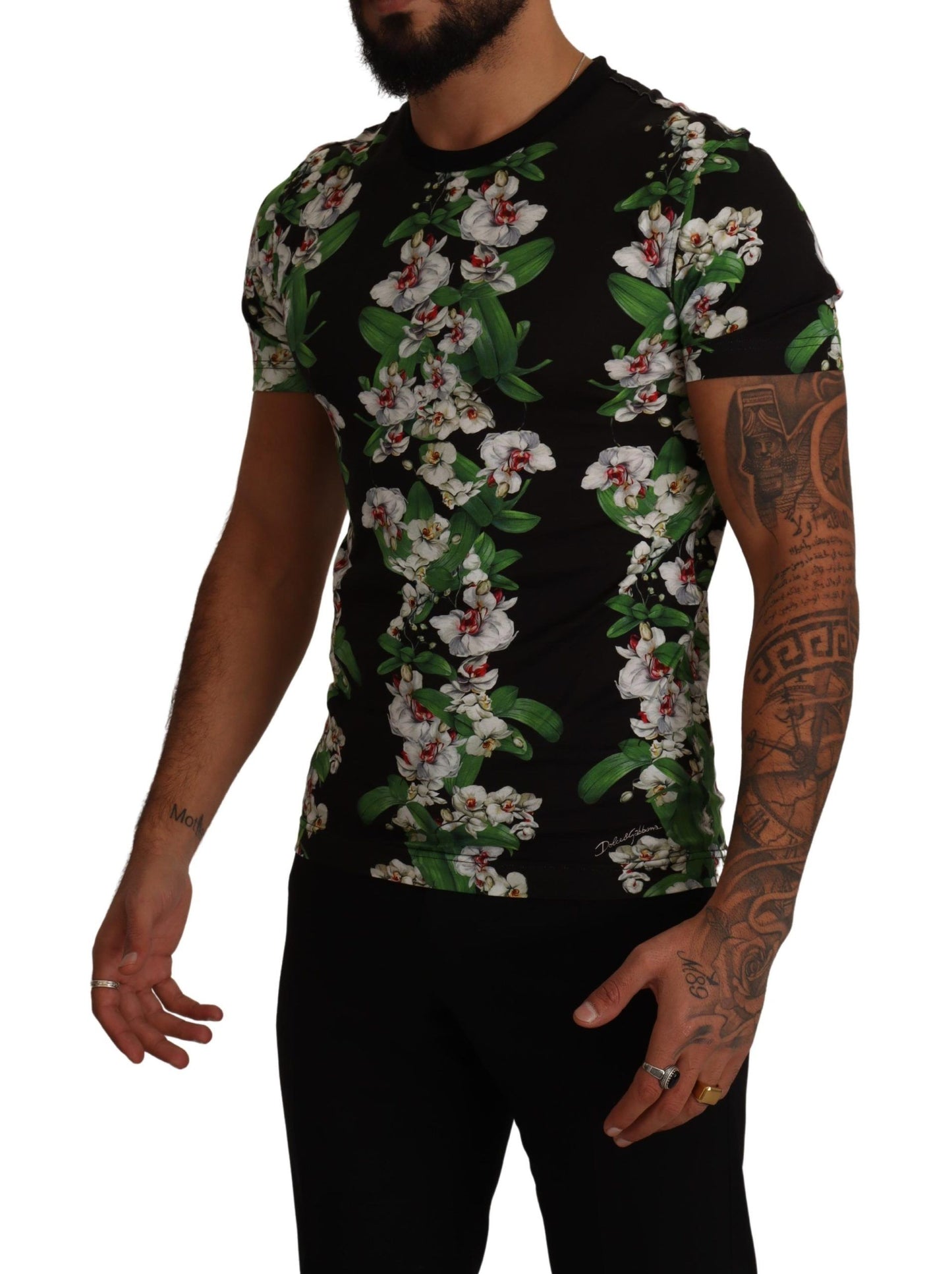 Dolce &amp; Gabbana T-shirt à col rond noir à imprimé floral