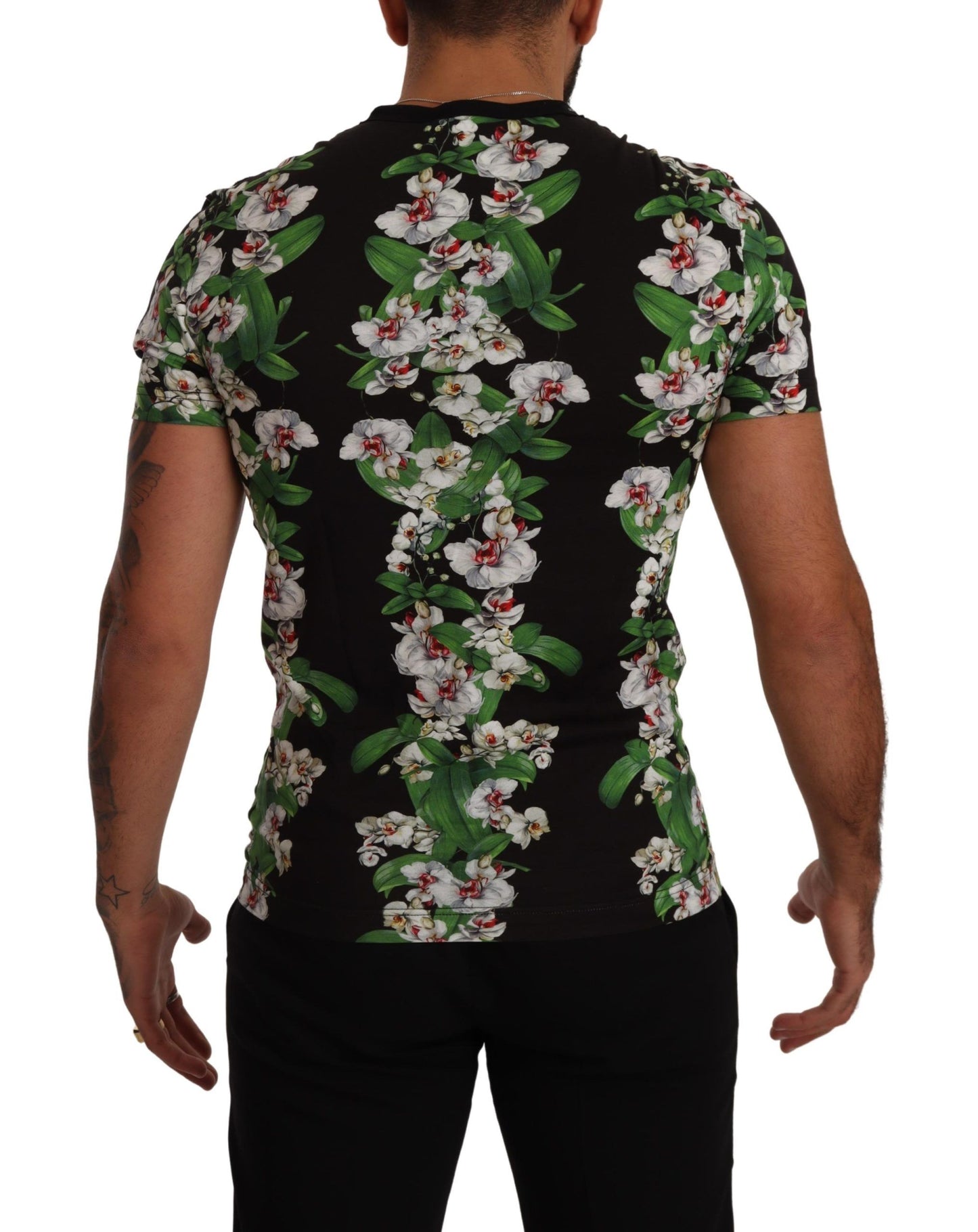 Dolce &amp; Gabbana T-shirt à col rond noir à imprimé floral