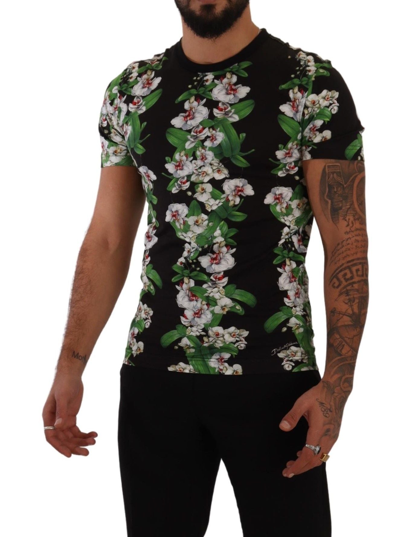 Dolce &amp; Gabbana T-shirt à col rond noir à imprimé floral