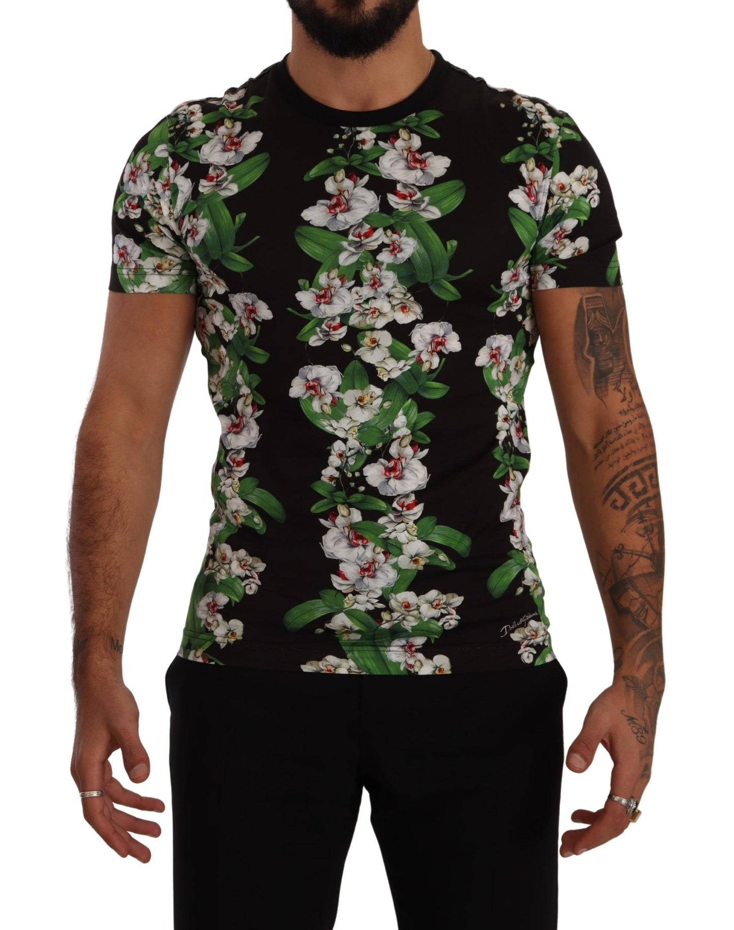 Dolce &amp; Gabbana T-shirt à col rond noir à imprimé floral