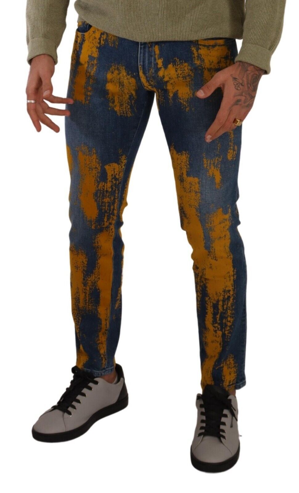 Dolce &amp; Gabbana Jean skinny en coton teint bleu jaune pour homme