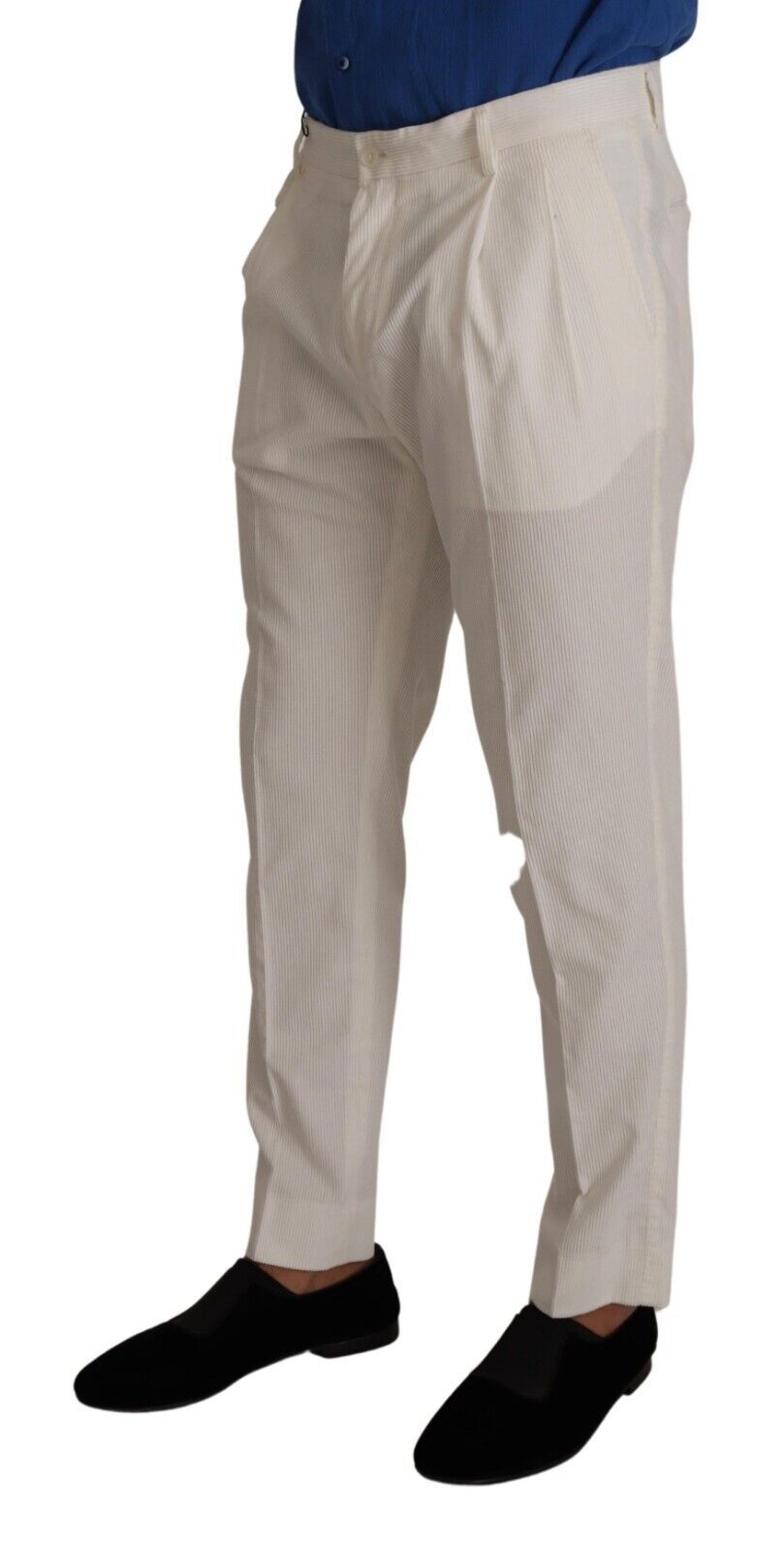 Dolce &amp; Gabbana Pantalon fuselé en coton velours côtelé blanc pour hommes