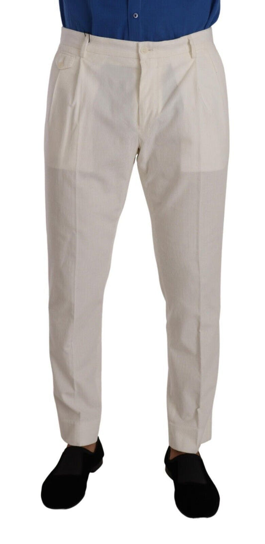 Dolce &amp; Gabbana Pantalon fuselé en coton velours côtelé blanc pour hommes