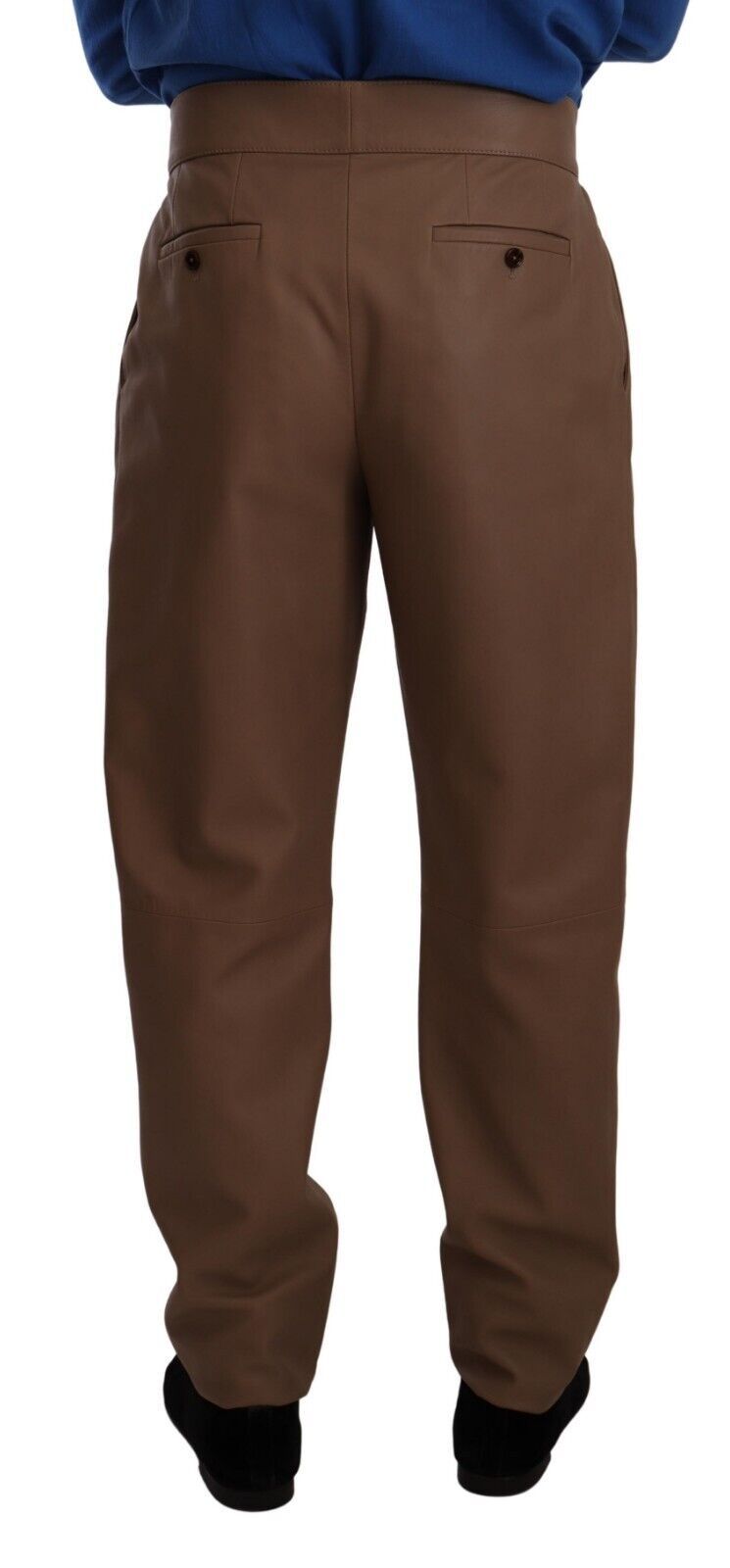 Dolce &amp; Gabbana Pantalon taille haute fuselé en cuir marron