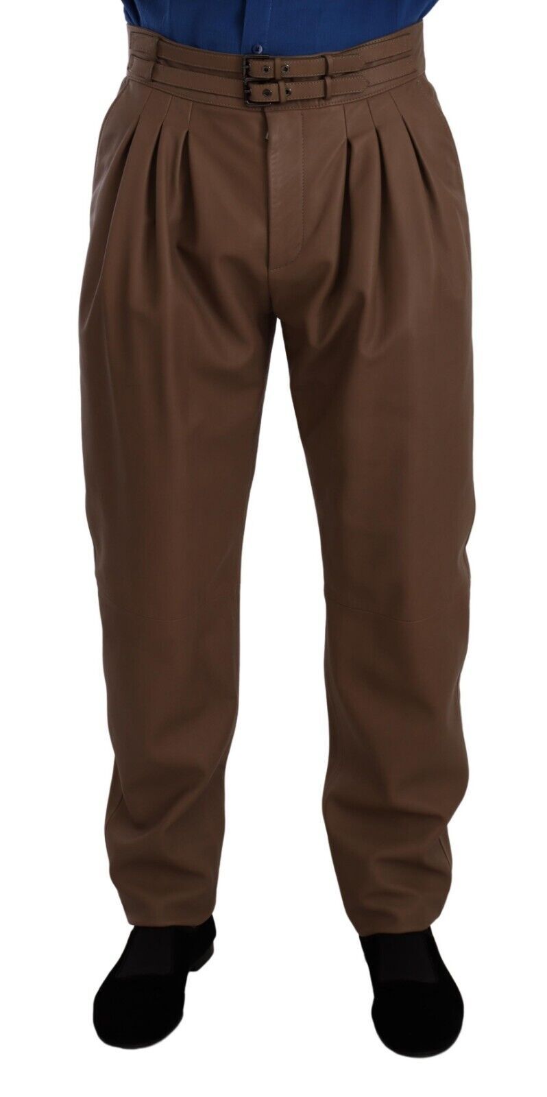 Dolce &amp; Gabbana Pantalon taille haute fuselé en cuir marron