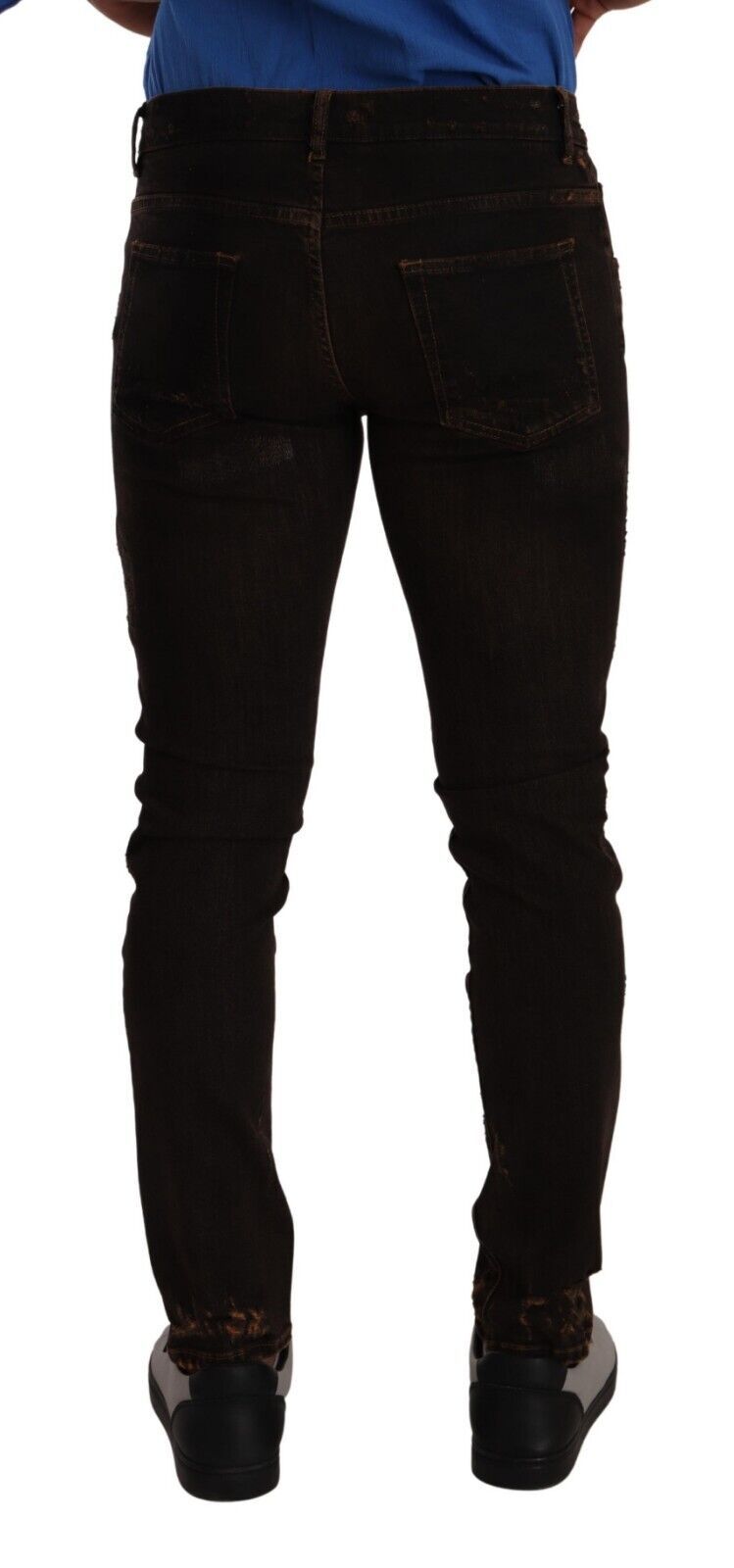 Dolce &amp; Gabbana Jean skinny en denim marron avec logo DG Crown