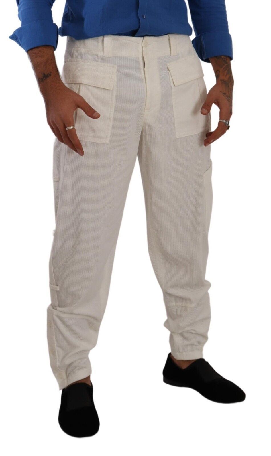 Dolce &amp; Gabbana Pantalon cargo en velours côtelé de coton blanc cassé