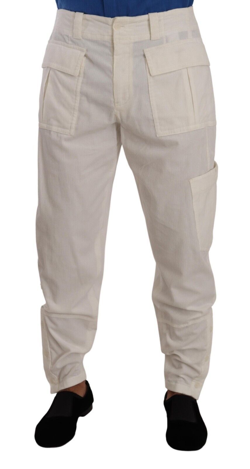 Dolce &amp; Gabbana Pantalon cargo en velours côtelé de coton blanc cassé