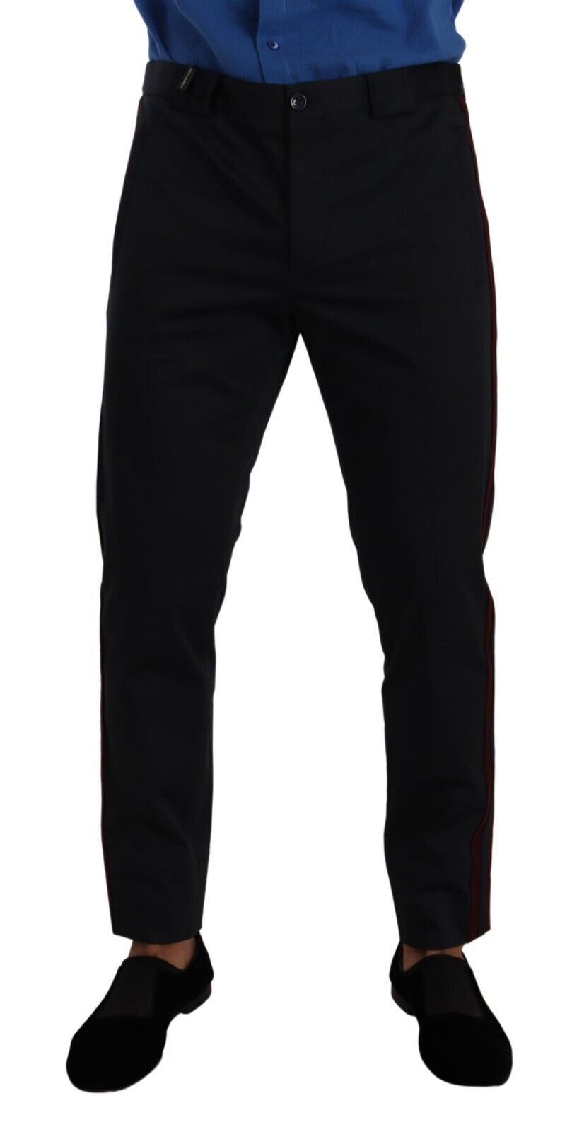 Dolce &amp; Gabbana Blaue, bordeauxrote Skinny-Chinohose aus Baumwolle