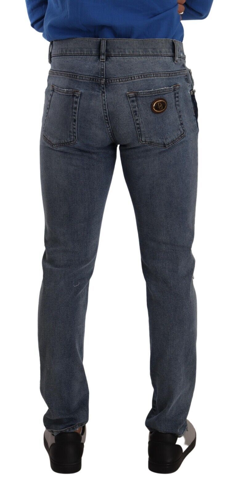 Dolce &amp; Gabbana Jean slim en denim bleu bicolore en lambeaux de coton