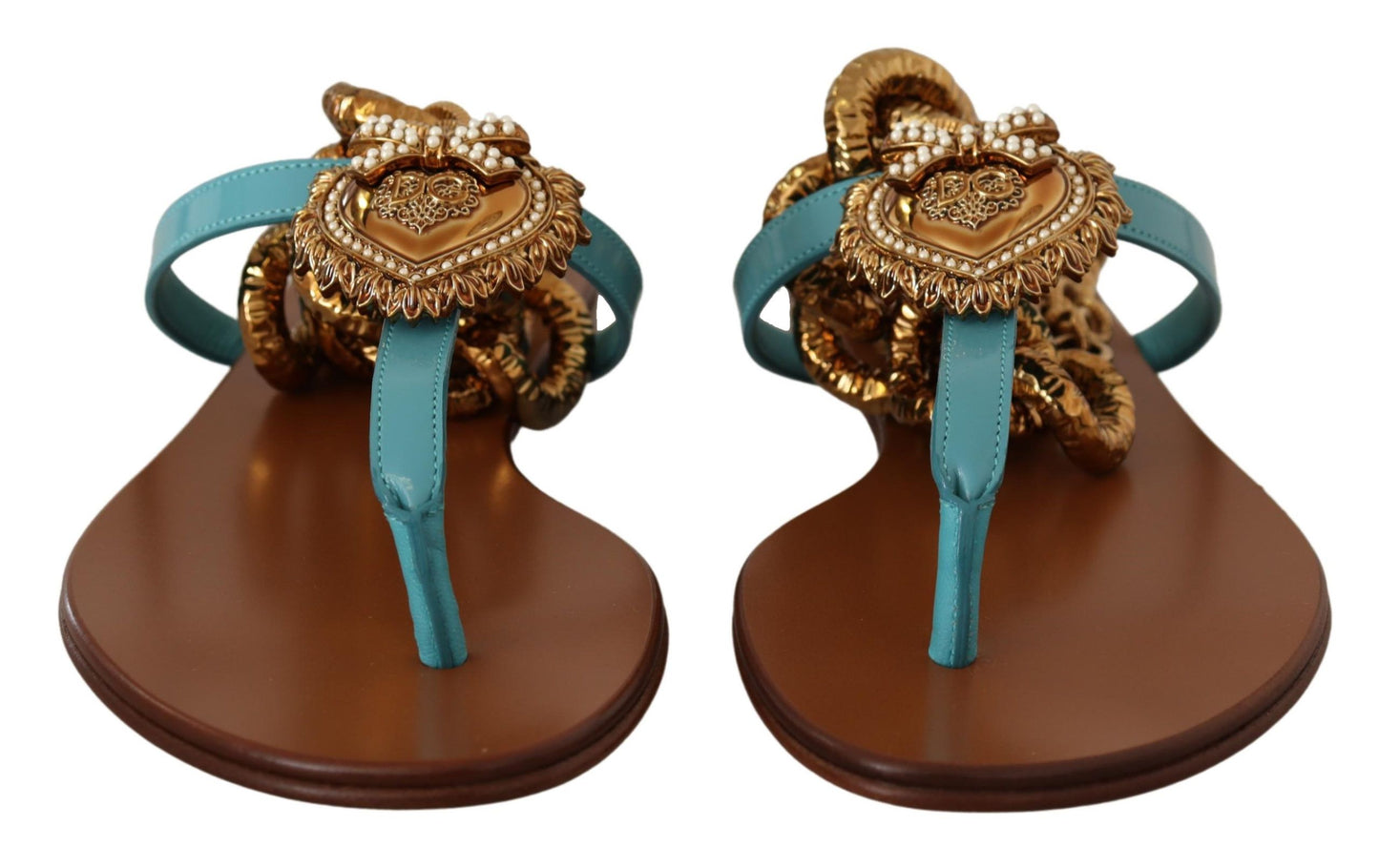 Dolce &amp; Gabbana Sandales plates Devotion en cuir bleu