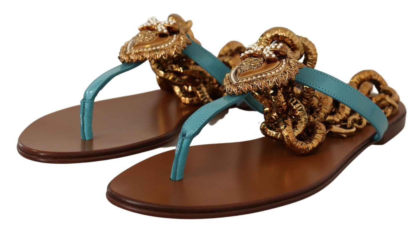 Dolce & Gabbana Chic Gladiator Flats with Heart Devotion Detail