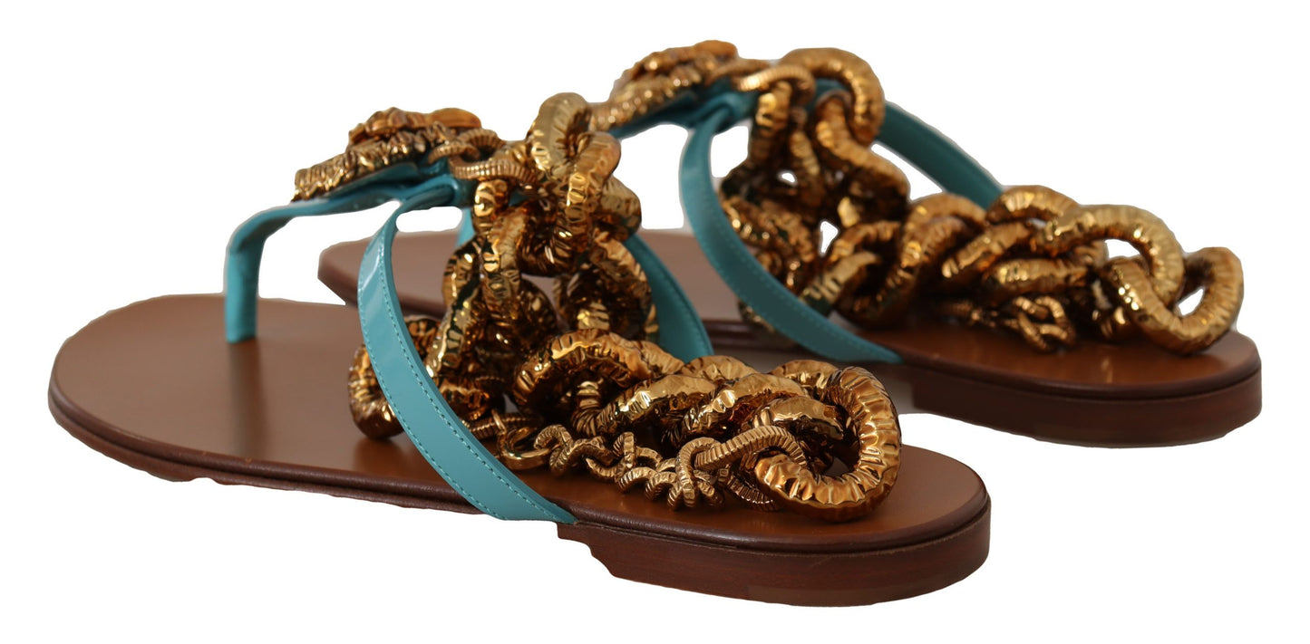 Dolce &amp; Gabbana Sandales plates Devotion en cuir bleu