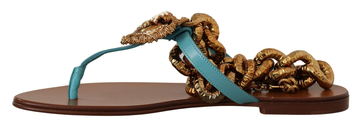 Dolce &amp; Gabbana Sandales plates Devotion en cuir bleu