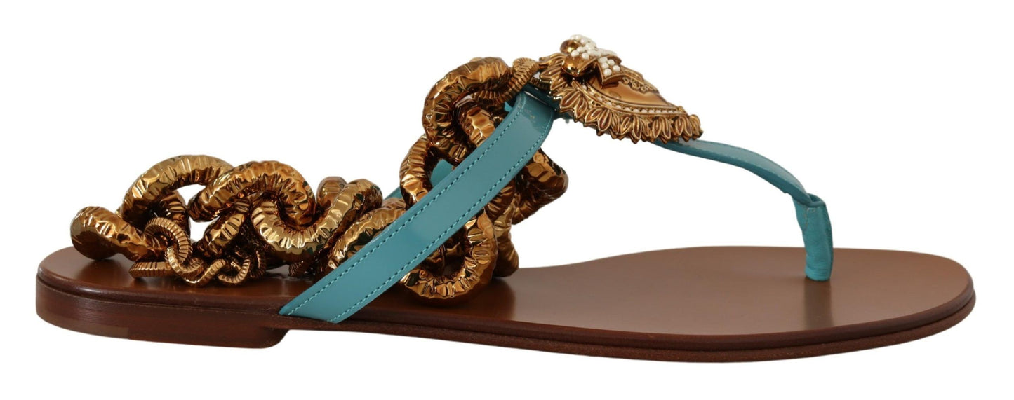 Dolce &amp; Gabbana Sandales plates Devotion en cuir bleu