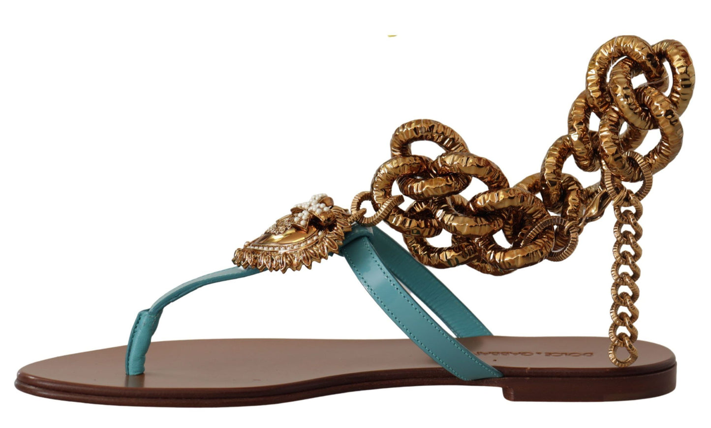 Dolce &amp; Gabbana Devotion Flats-Sandalen aus blauem Leder