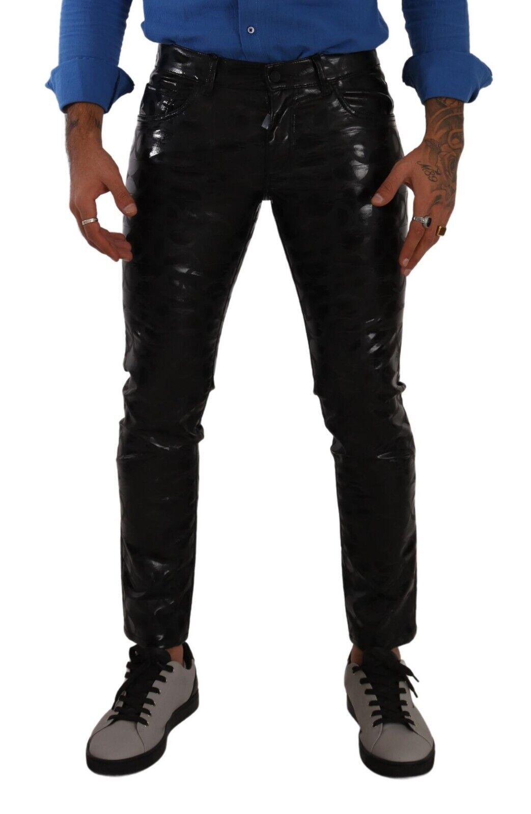 Dolce &amp; Gabbana Pantalon skinny stretch en coton noir avec logo