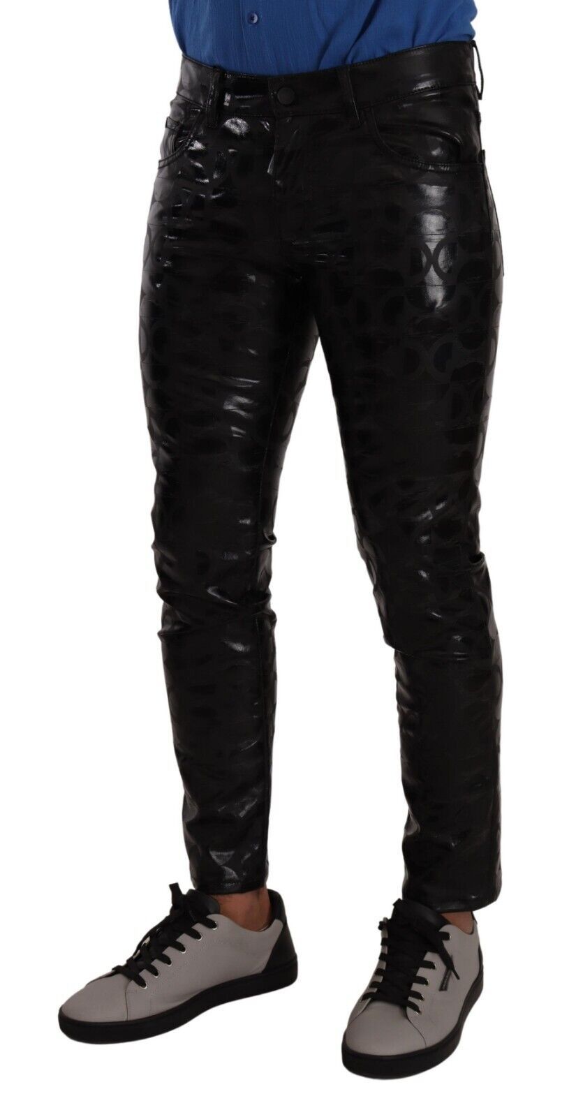 Dolce &amp; Gabbana Pantalon skinny stretch en coton noir avec logo