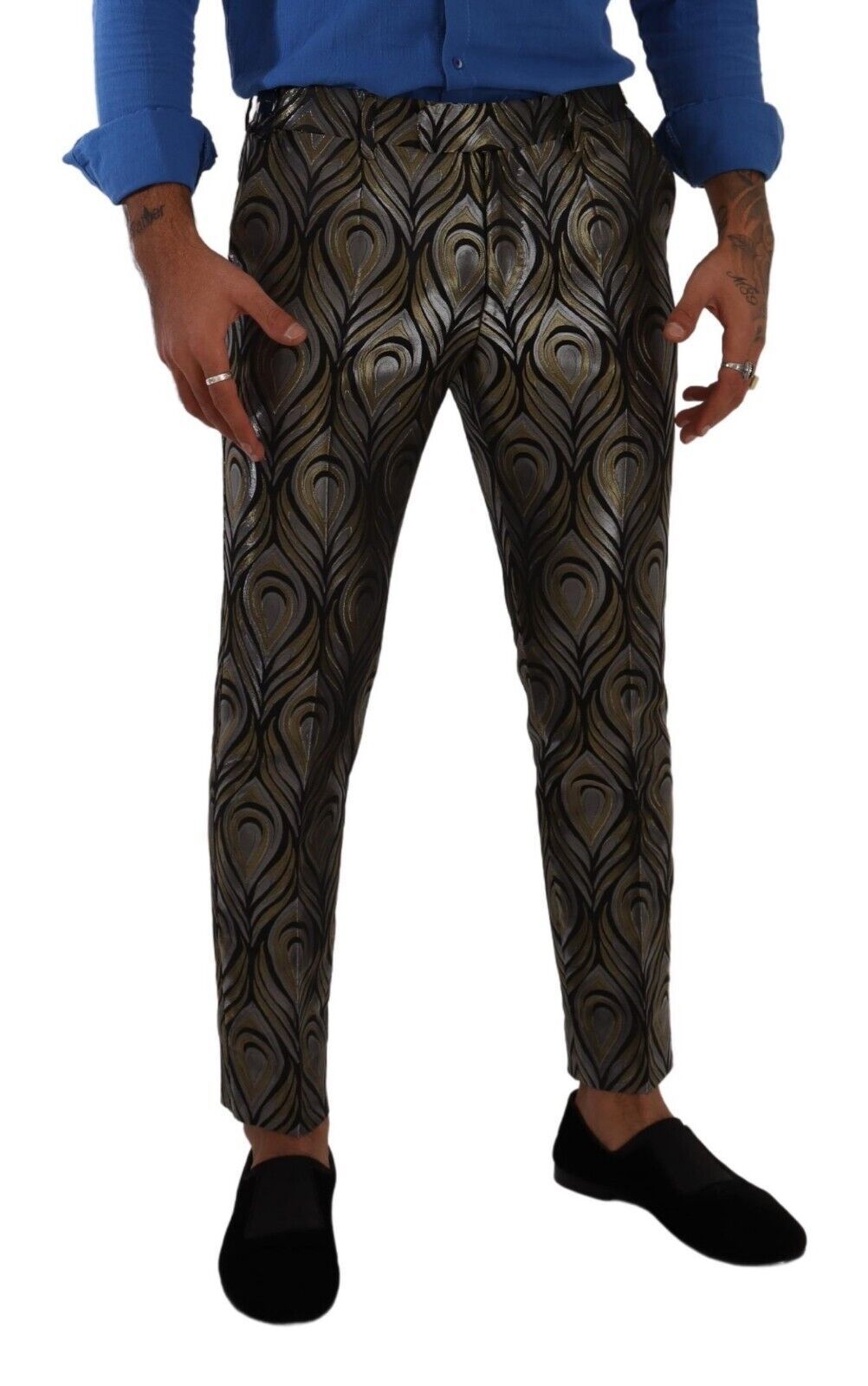 Dolce &amp; Gabbana Pantalon habillé en jacquard argenté et doré pour homme