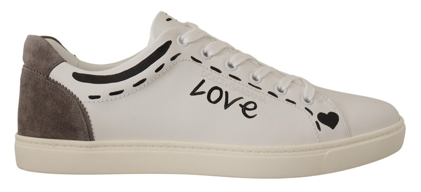 Dolce &amp; Gabbana Chaussures de baskets décontractées en cuir blanc gris LOVE