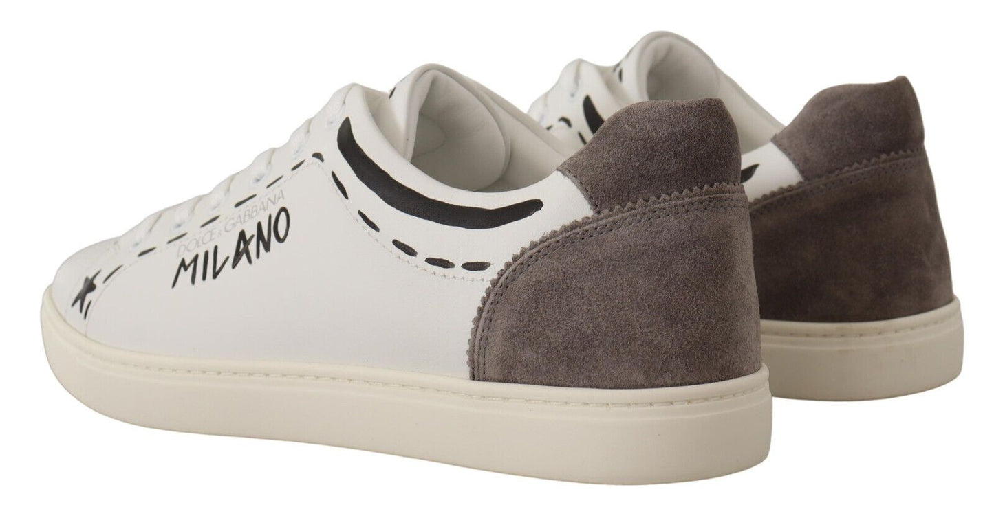 Dolce &amp; Gabbana Chaussures de baskets décontractées en cuir blanc gris LOVE