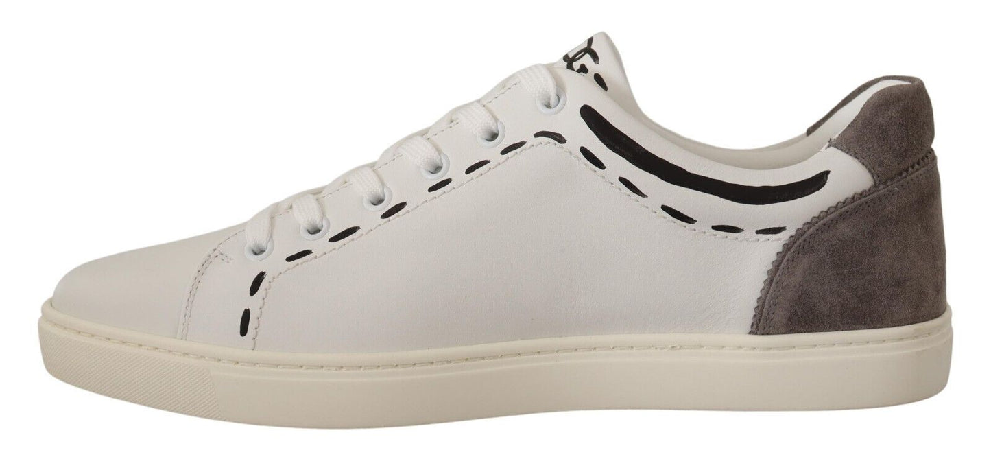 Dolce &amp; Gabbana Chaussures de baskets décontractées en cuir blanc gris LOVE