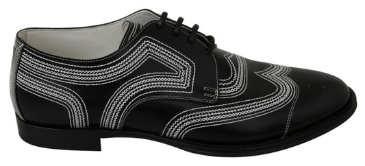 Dolce &amp; Gabbana Derby en cuir noir chaussures formelles en dentelle blanche