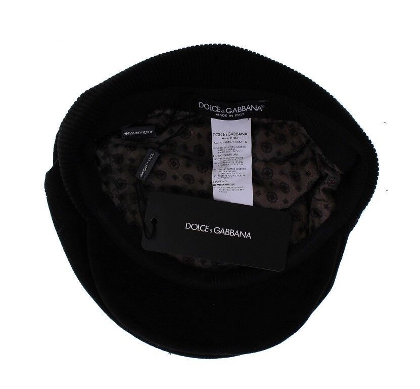 Dolce &amp; Gabbana Schwarze Baumwoll-Logo-Newsboy-Cap-Mütze Cabbie