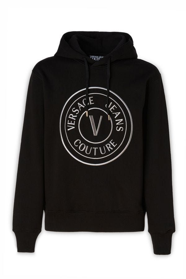 Versace Jeans Sweat-shirt à capuche en coton noir avec logo