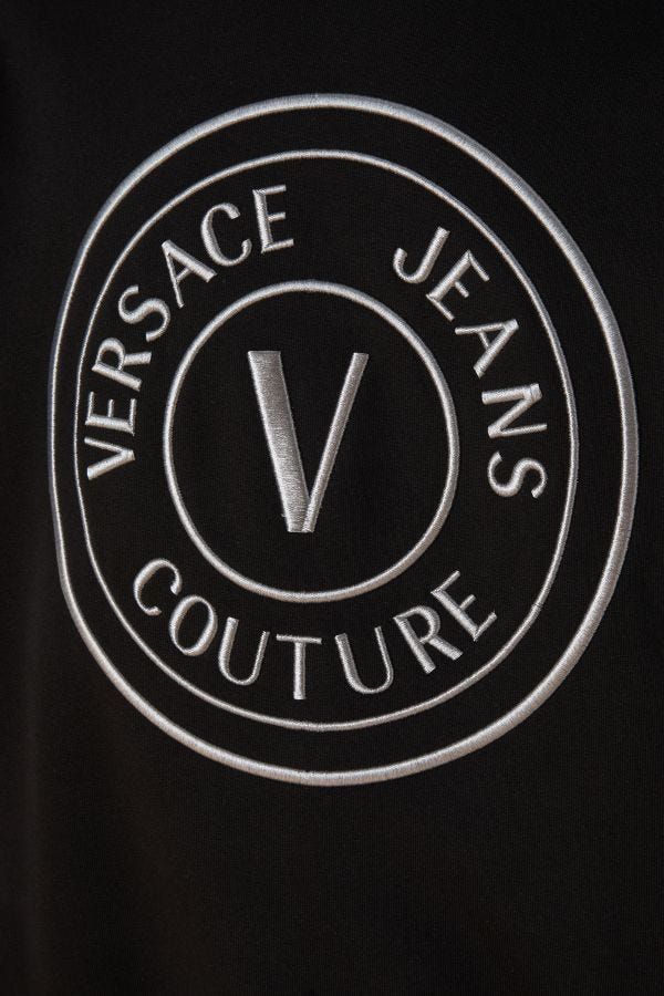 Versace Jeans Sweat-shirt à capuche en coton noir avec logo