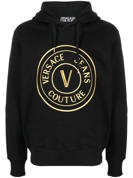 Versace Jeans Sweat-shirt à capuche en coton noir avec logo