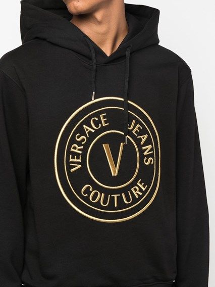 Versace Jeans Sweat-shirt à capuche en coton noir avec logo