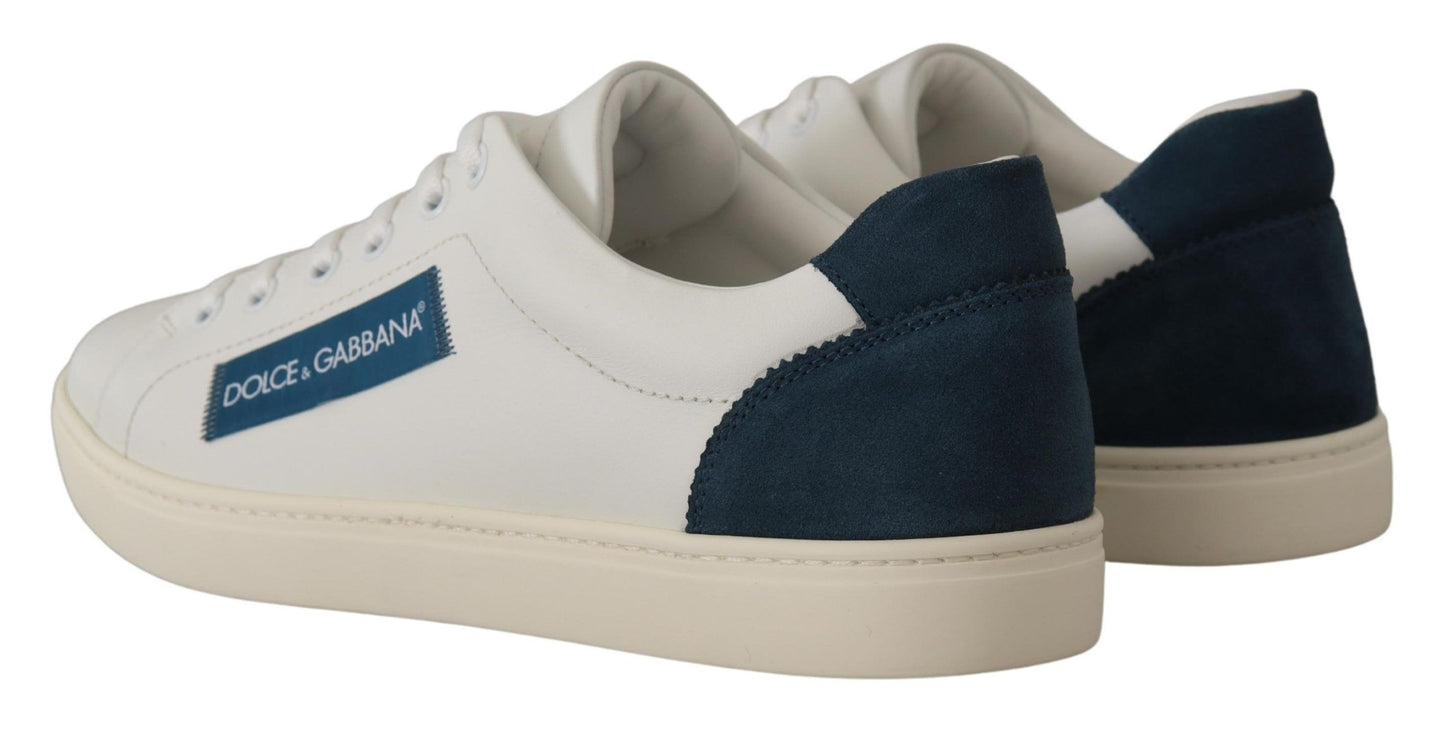 Dolce &amp; Gabbana Weiß-blaue Leder-Low-Top-Sneakers