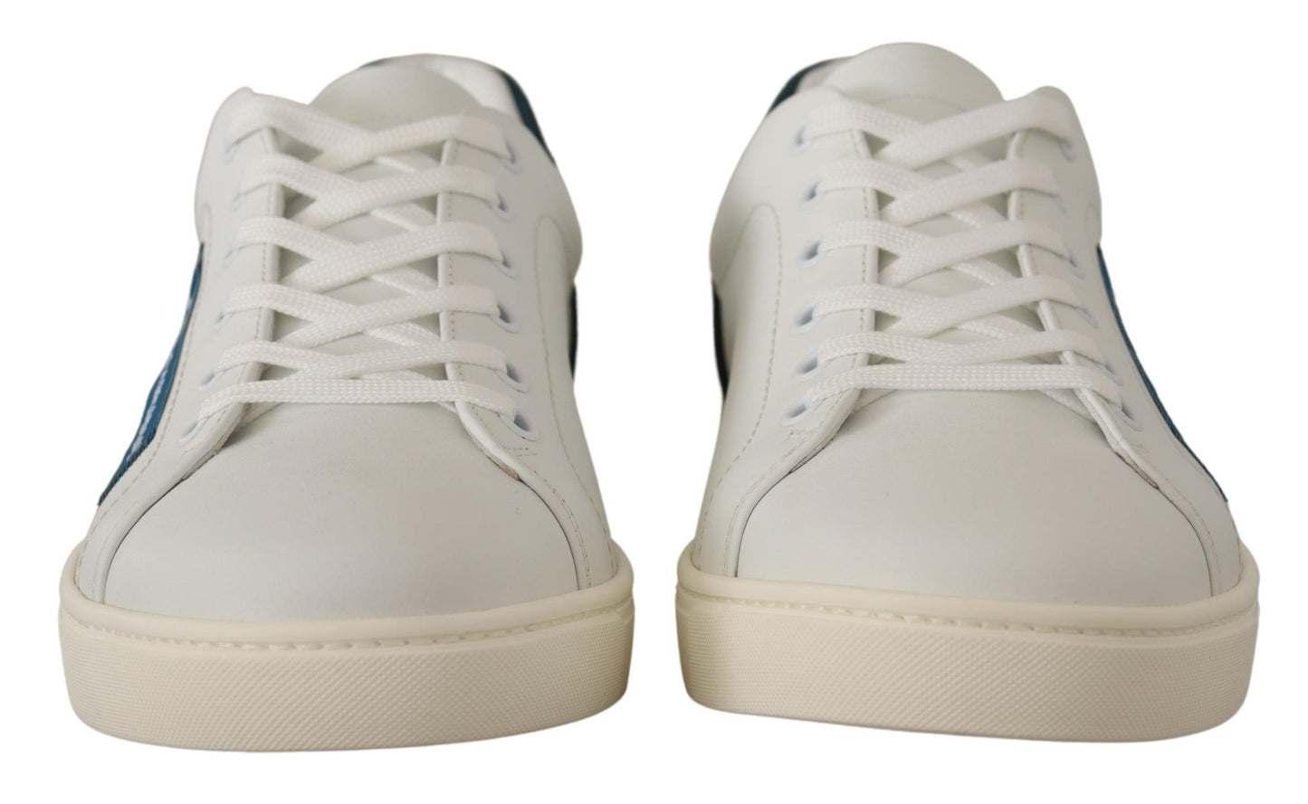 Dolce &amp; Gabbana Weiß-blaue Leder-Low-Top-Sneakers