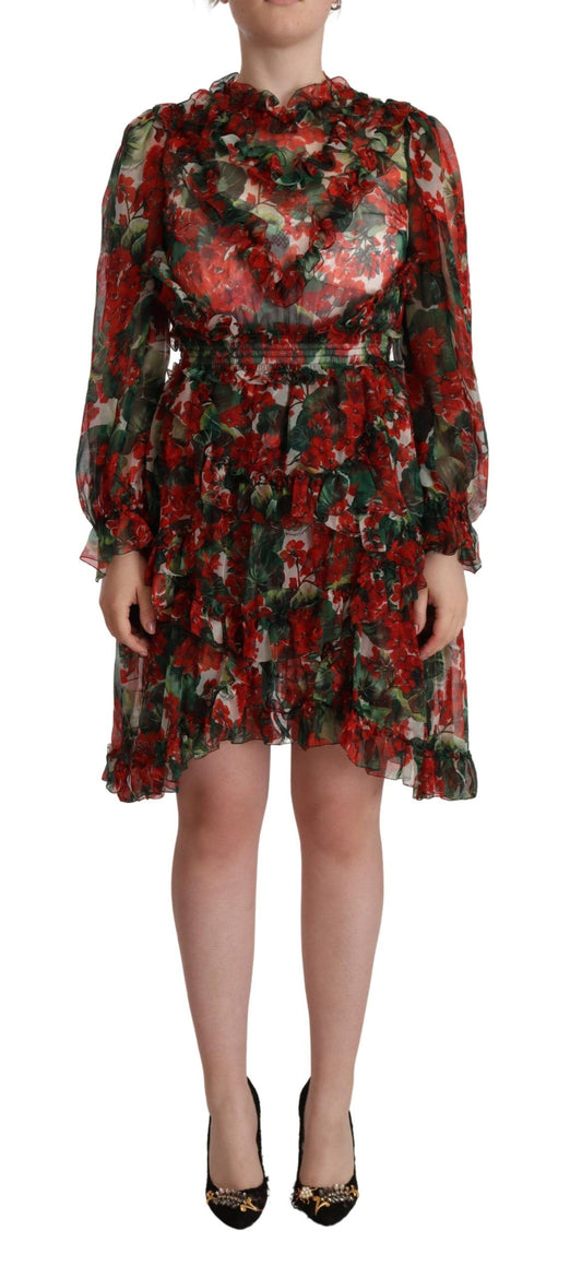 Dolce &amp; Gabbana Robe longue longue en soie florale rouge multicolore