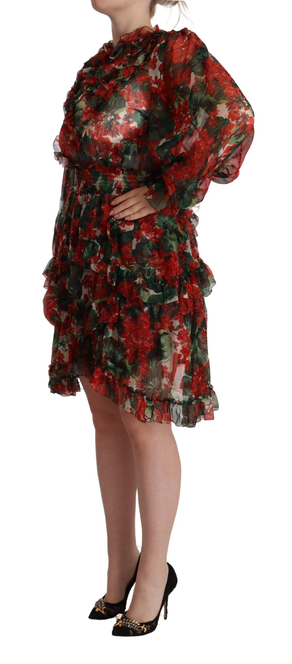 Dolce &amp; Gabbana Robe longue longue en soie florale rouge multicolore