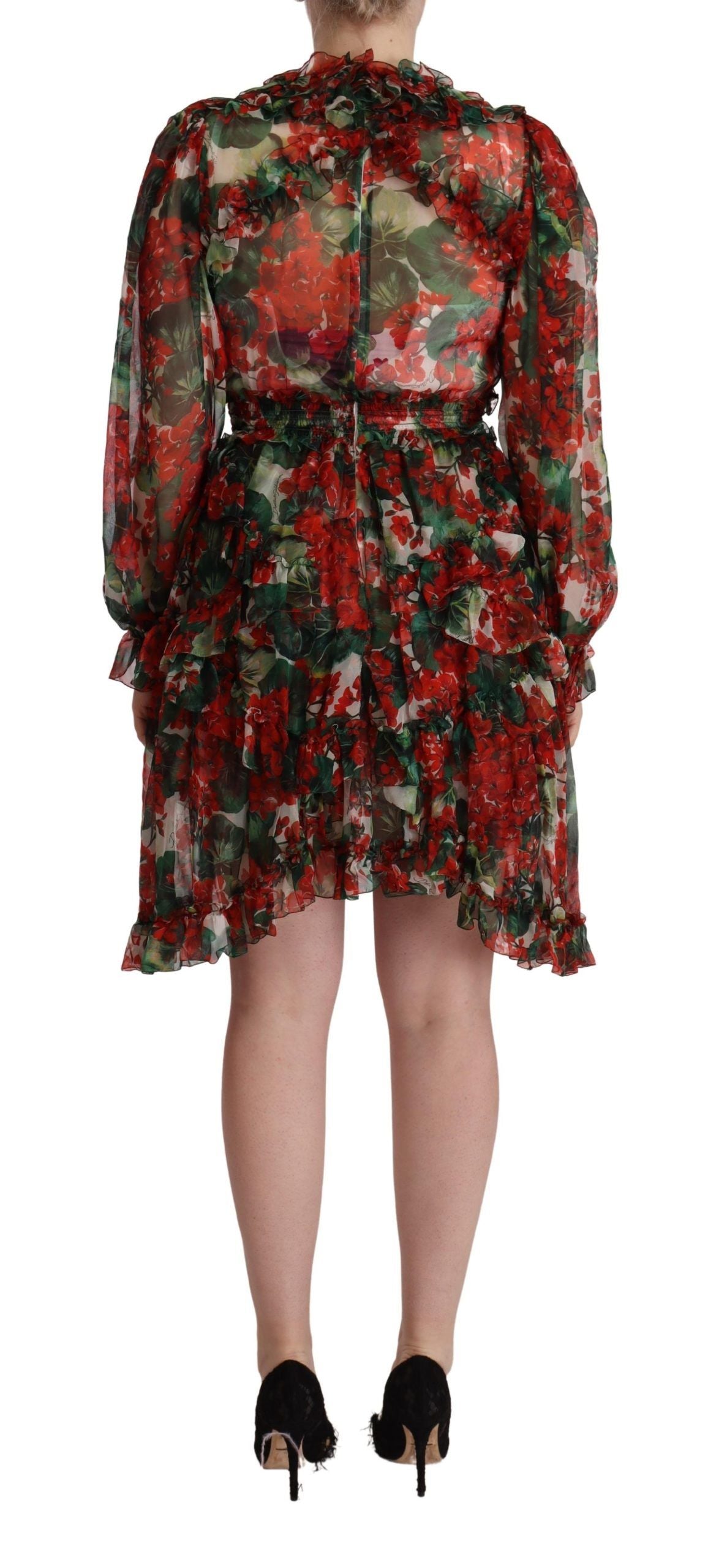 Dolce &amp; Gabbana Robe longue longue en soie florale rouge multicolore