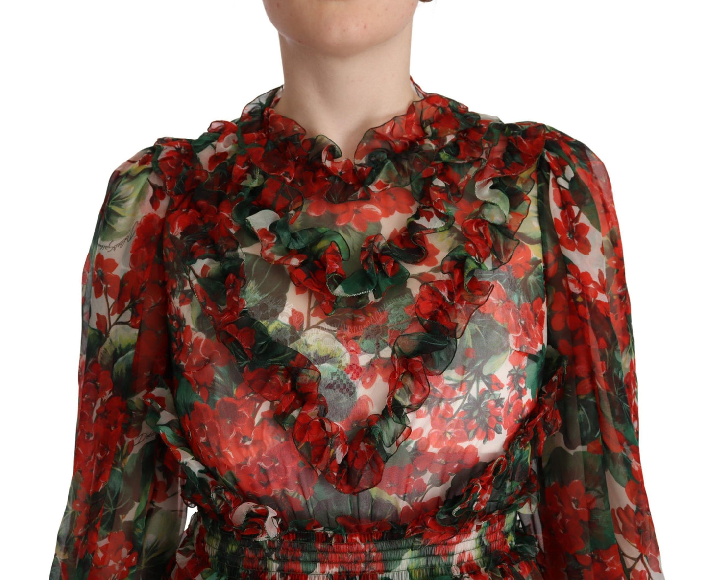 Dolce &amp; Gabbana Robe longue longue en soie florale rouge multicolore