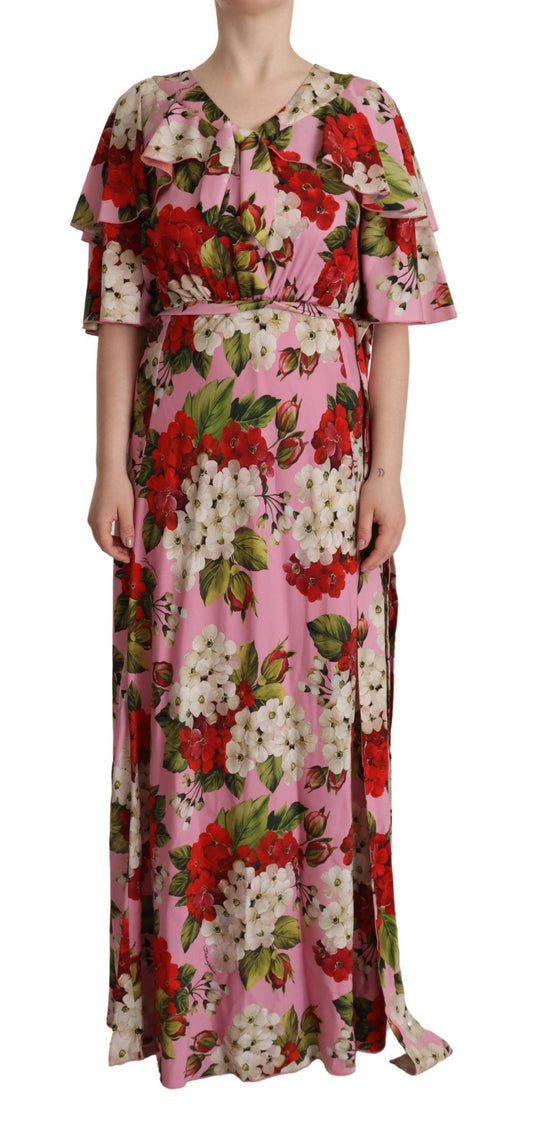 Dolce &amp; Gabbana Robe longue en soie extensible rose à fleurs