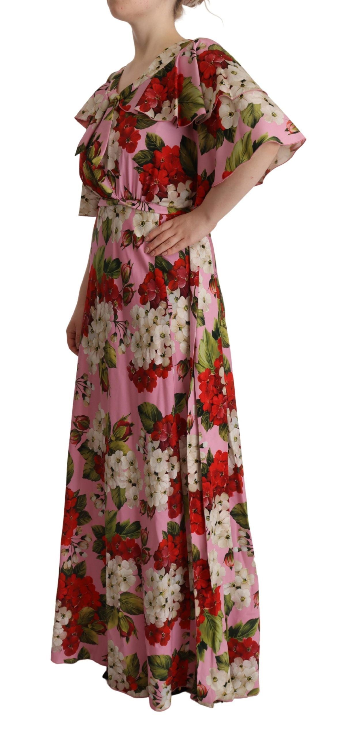 Dolce &amp; Gabbana Robe longue en soie extensible rose à fleurs