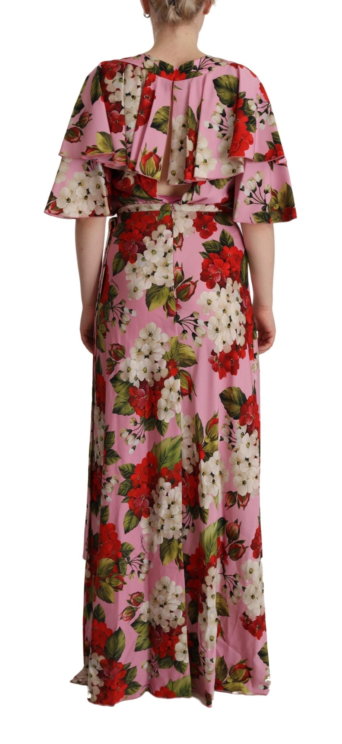 Dolce &amp; Gabbana Robe longue en soie extensible rose à fleurs