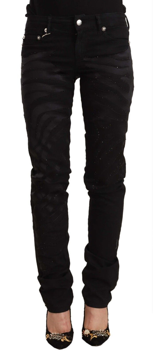 Just Cavalli - Jean skinny noir orné taille moyenne