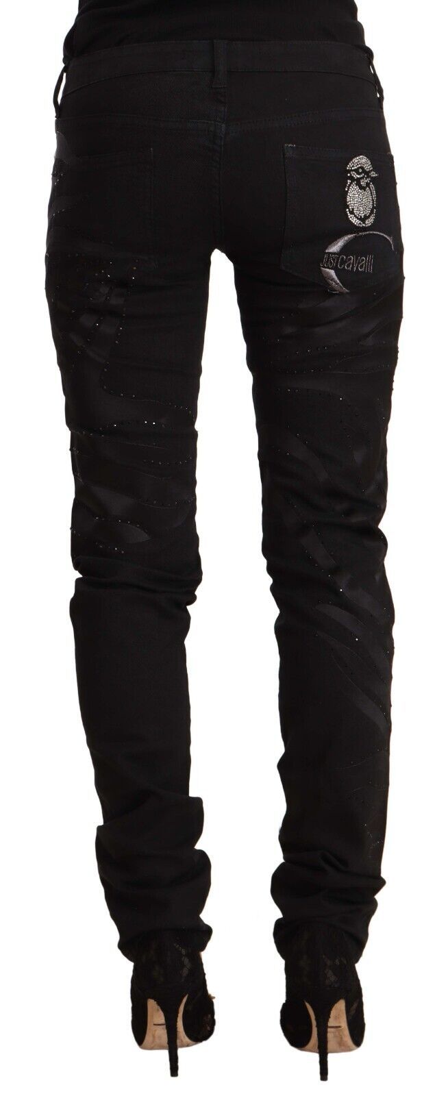 Just Cavalli - Jean skinny noir orné taille moyenne