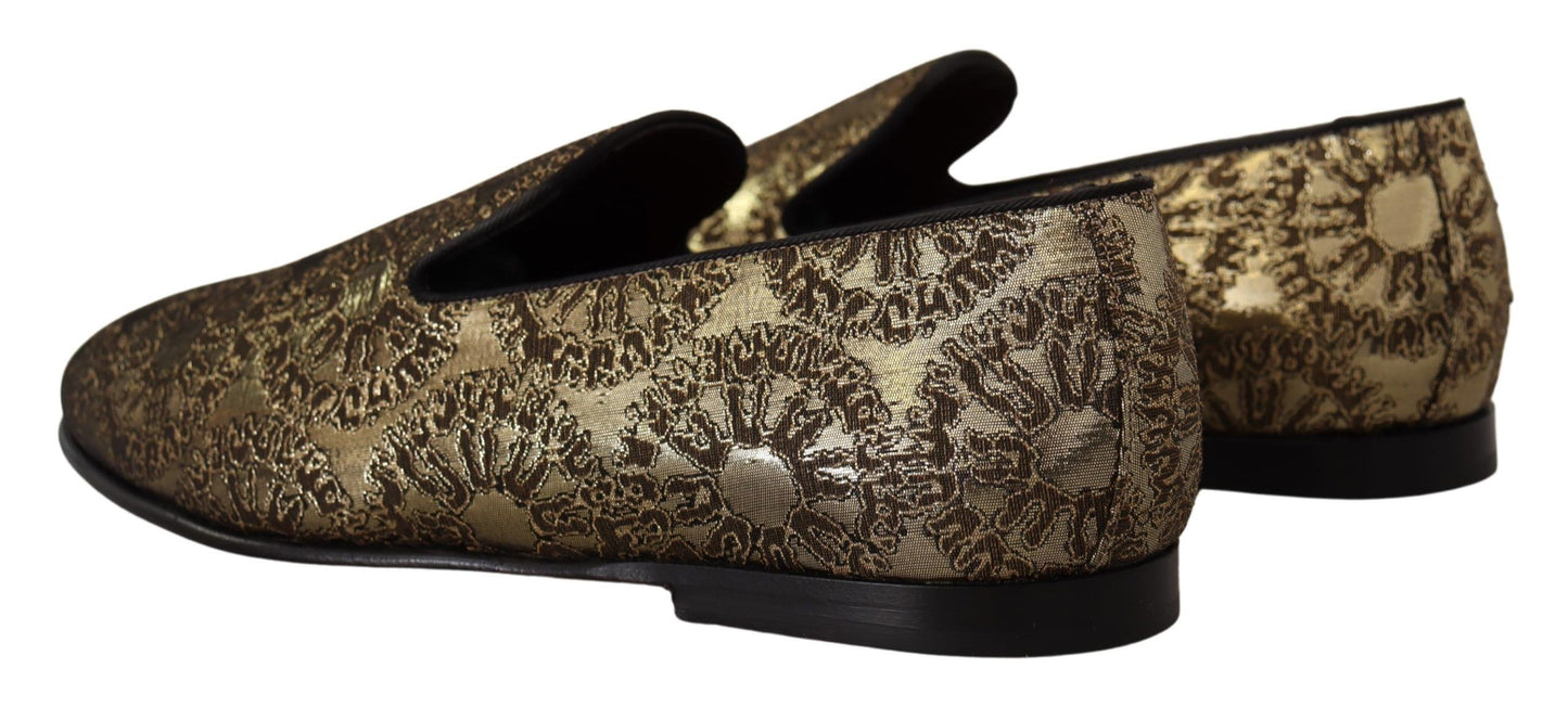 Dolce &amp; Gabbana Gold Jacquard Flats Mocassins Pour Hommes Chaussures